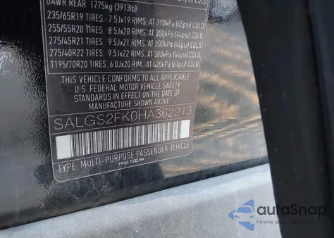 2017 Land Rover Range Rover 3.0L V6 Turbocharged Diesel Hse Td6 из США, поврежденный, VIN SALGS2FK0HA362213